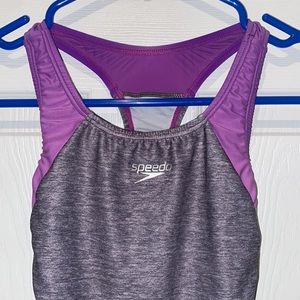 Speedo Solid Infinity Splice One Piece Swimsuit Heather Gray Size 7